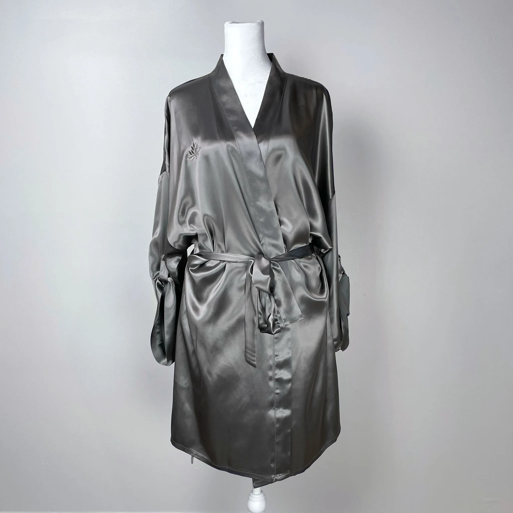 100% Pure Silk Robe - Gunmetal