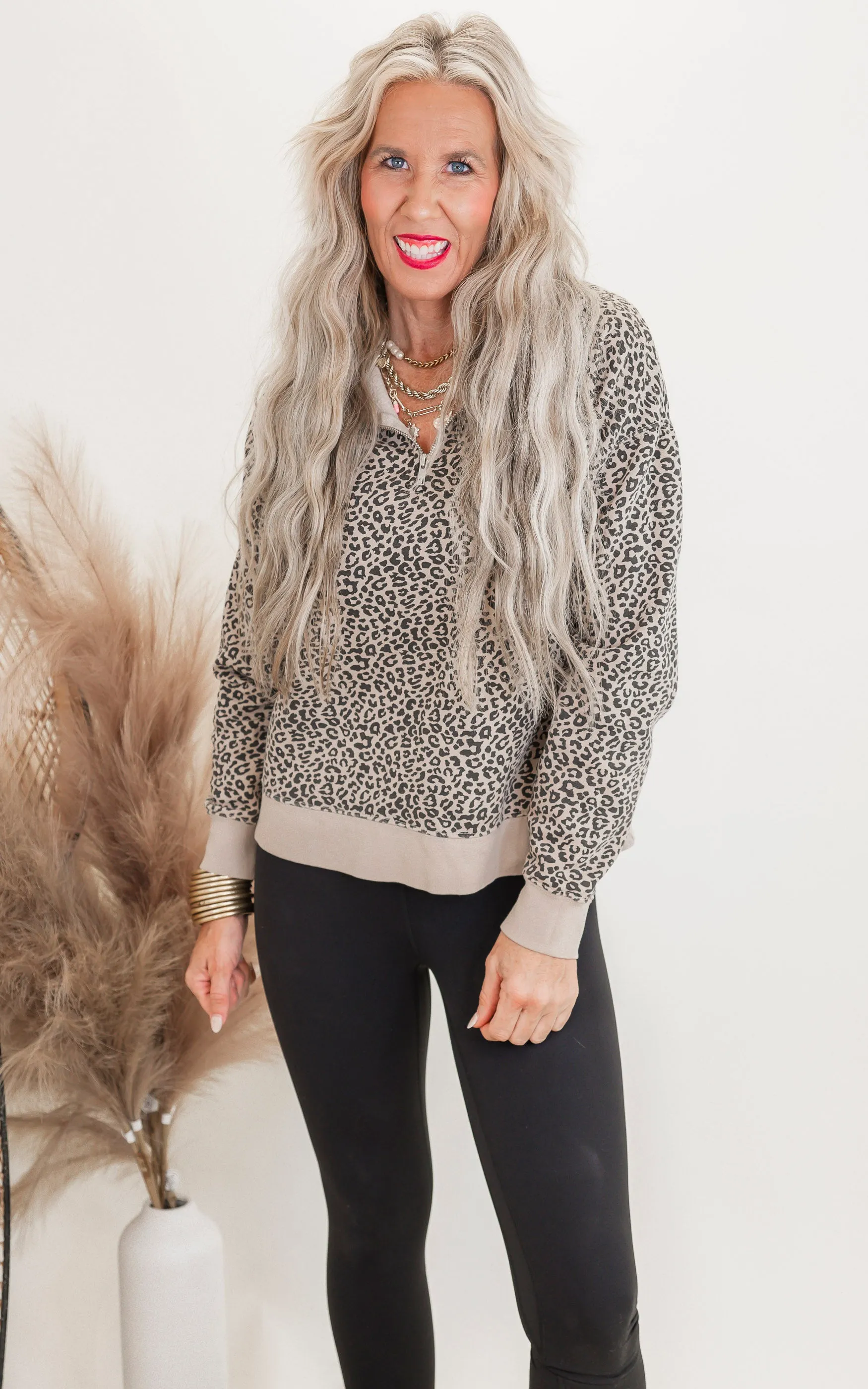 1/2 Mock Neck Cheetah Pullover** - Final Sale