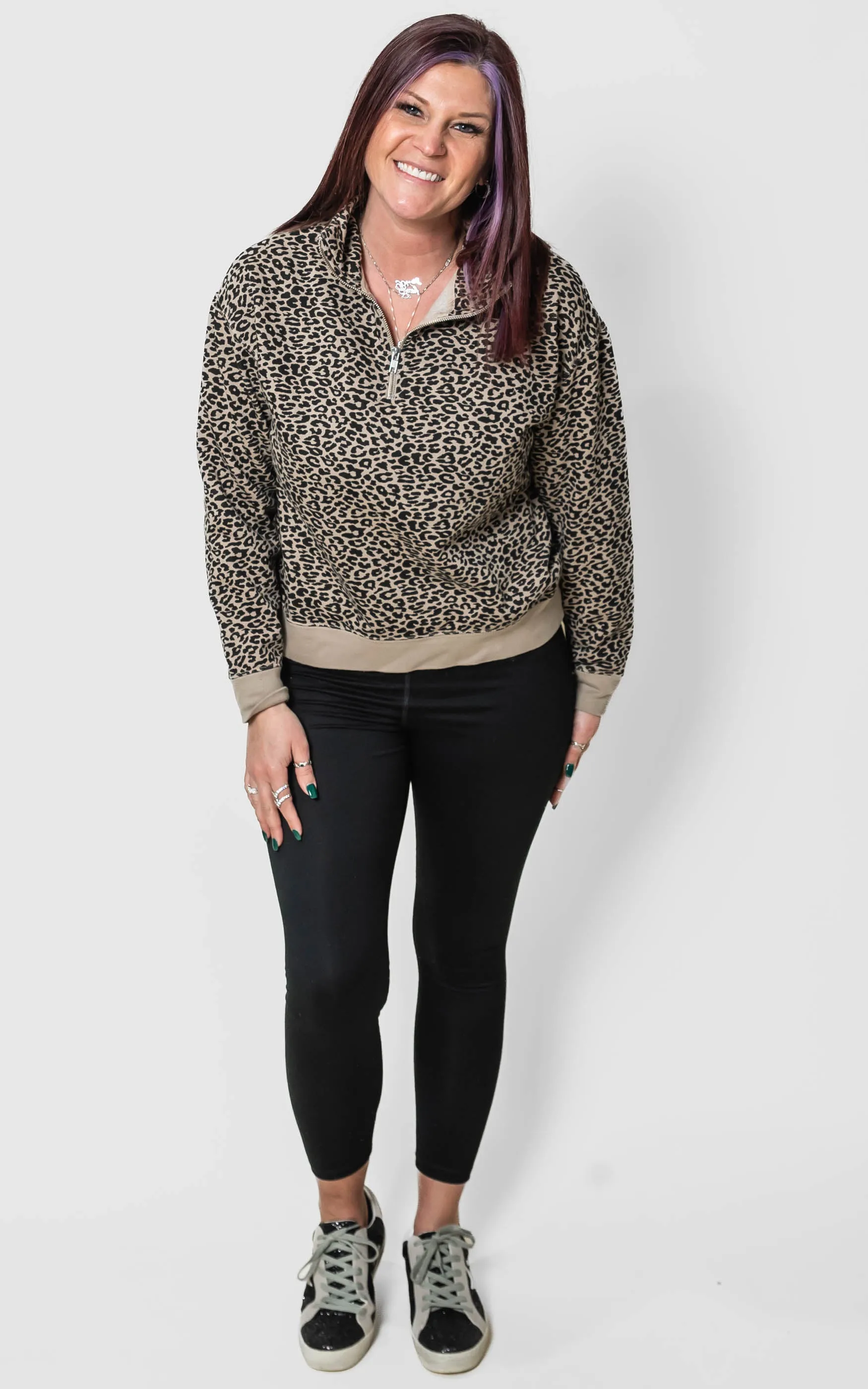 1/2 Mock Neck Cheetah Pullover** - Final Sale