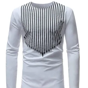 African Men's Printed Long Sleeve Shirt Riche Bazin White Striped Plus Size Dashiki Long Tops African Man Clothing Male Chemise