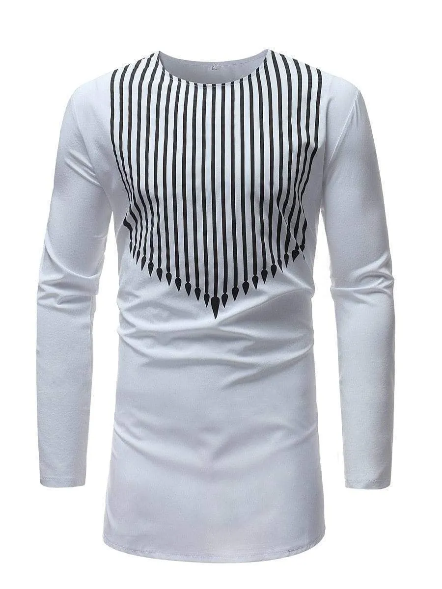 African Men's Printed Long Sleeve Shirt Riche Bazin White Striped Plus Size Dashiki Long Tops African Man Clothing Male Chemise