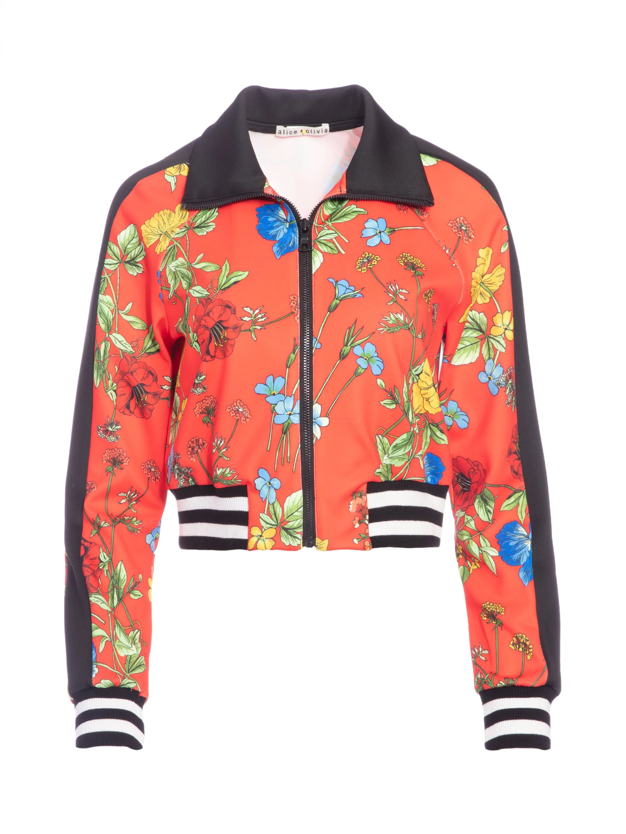 ALICE   OLIVIA - Jackson Track Jacket with Seine Garden in Poppy/Multi