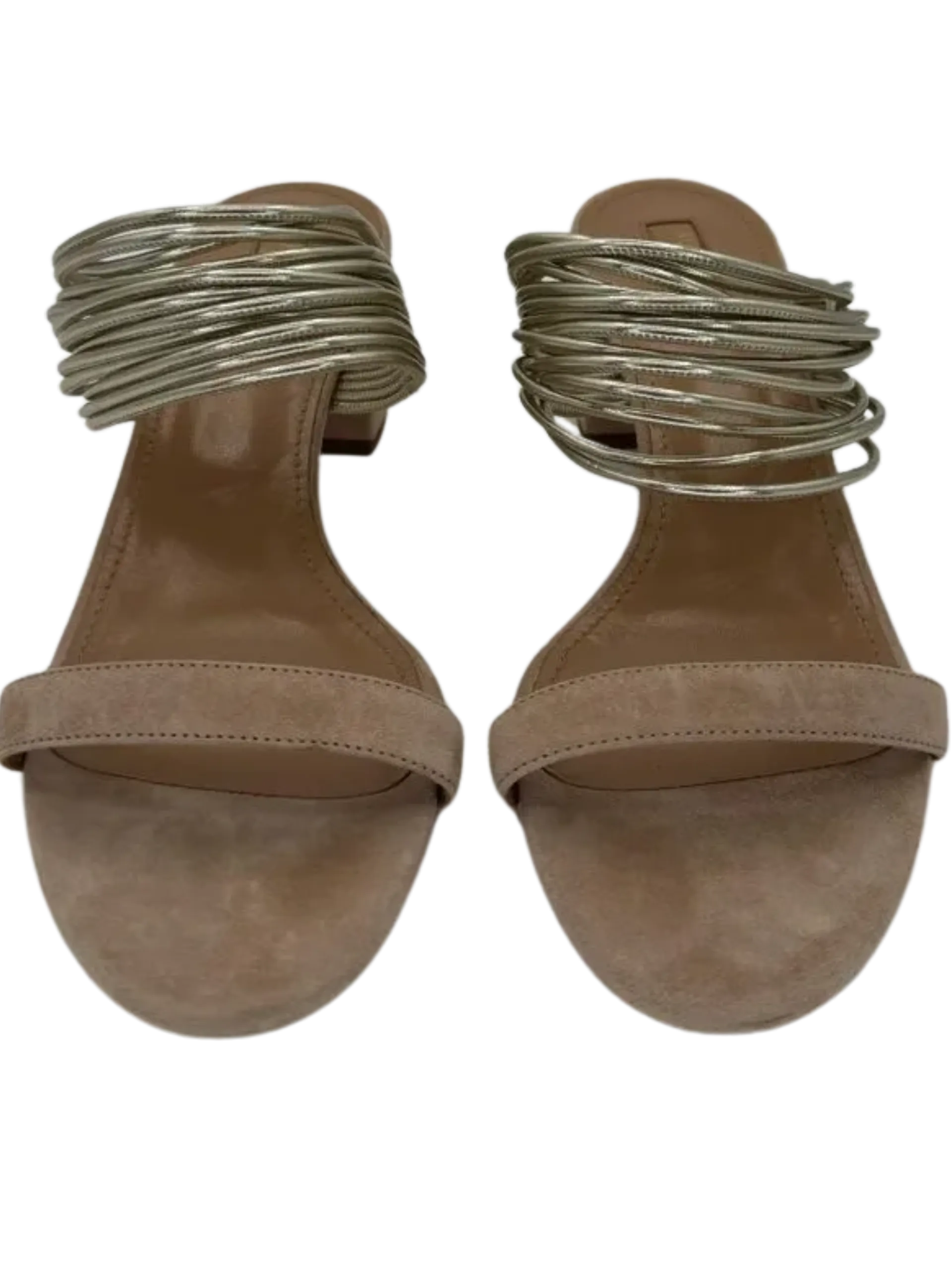 Aquazzura Taupe/Silver Suede And Leather Rendez Vous 50 Slide Sandals