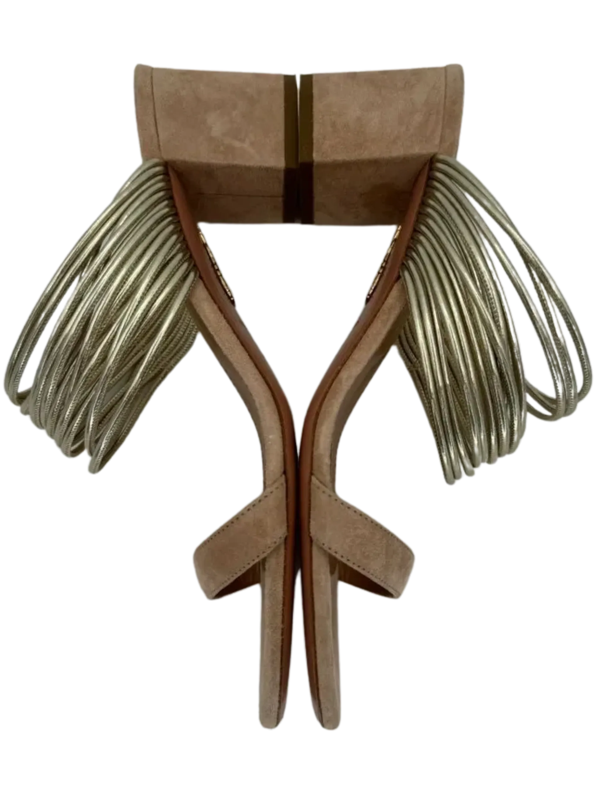 Aquazzura Taupe/Silver Suede And Leather Rendez Vous 50 Slide Sandals