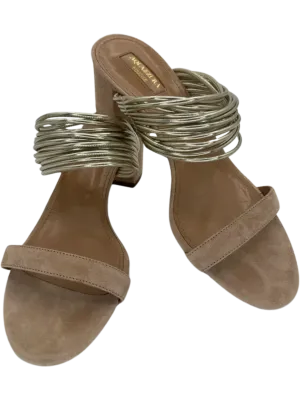 Aquazzura Taupe/Silver Suede And Leather Rendez Vous 50 Slide Sandals