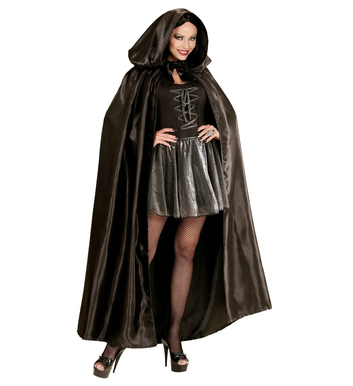 Black Satin Hooded Cape