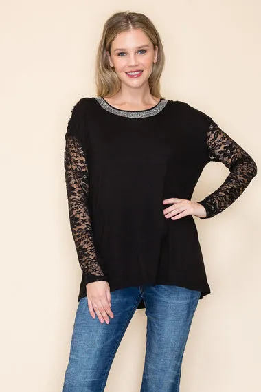 Black Top w/ Lace Long Sleeves