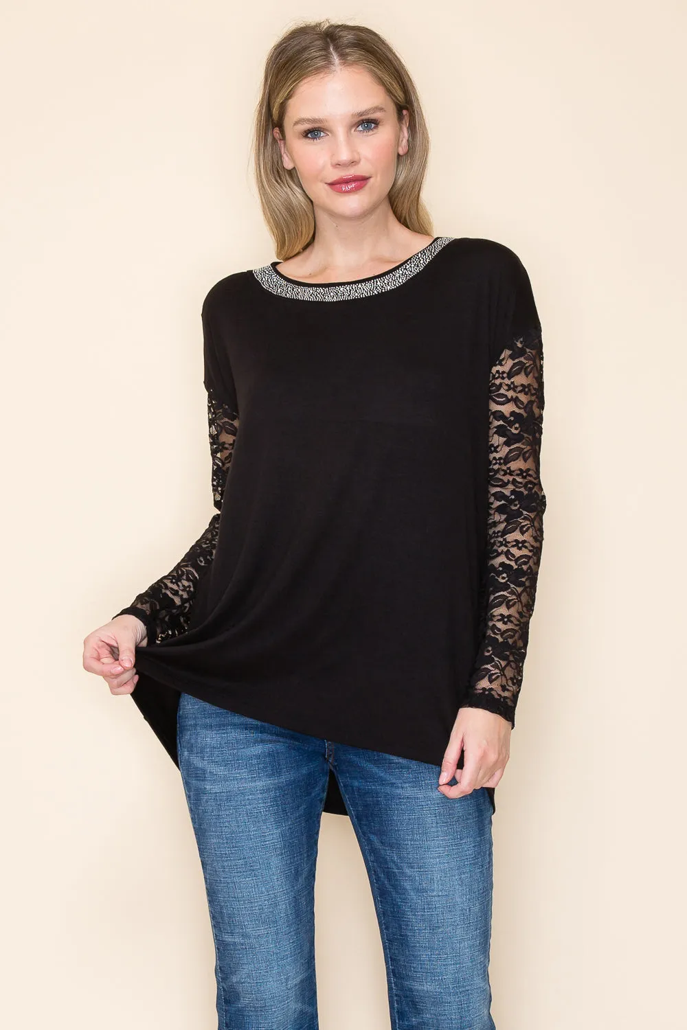 Black Top w/ Lace Long Sleeves