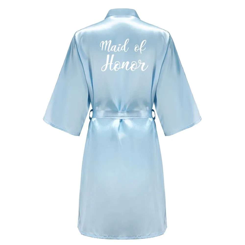 Blue Women Bathrobe White Letter Bride Bridesmaid Mother Maid of Honor Get Ready Bridal Party Robes Gifts Dressing Gown