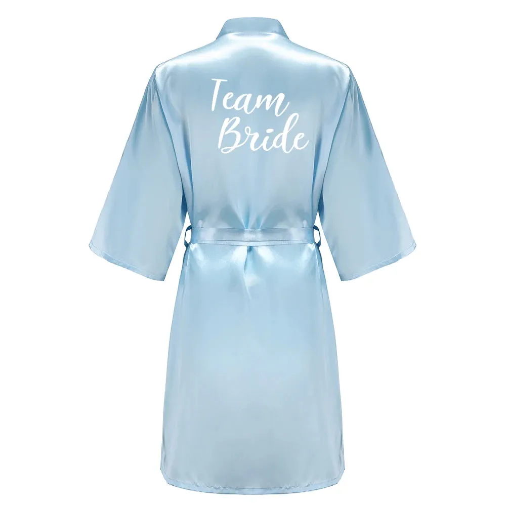 Blue Women Bathrobe White Letter Bride Bridesmaid Mother Maid of Honor Get Ready Bridal Party Robes Gifts Dressing Gown