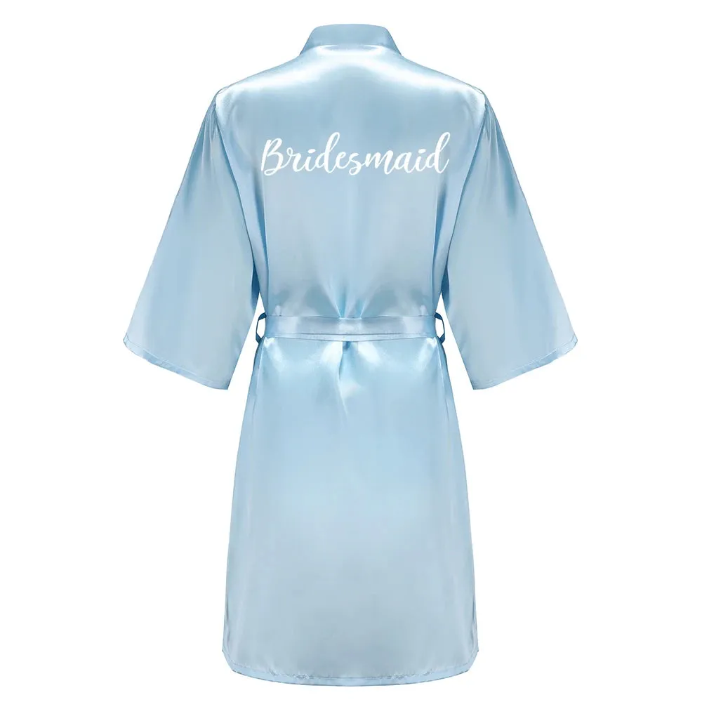 Blue Women Bathrobe White Letter Bride Bridesmaid Mother Maid of Honor Get Ready Bridal Party Robes Gifts Dressing Gown