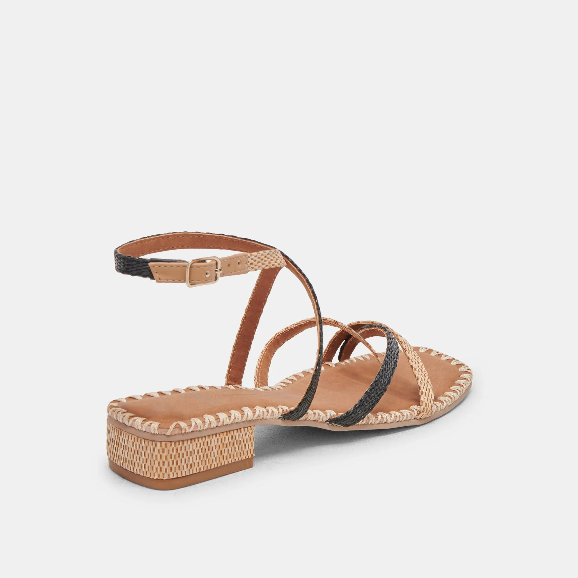 BRINN SANDALS BLACK NATURAL RAFFIA