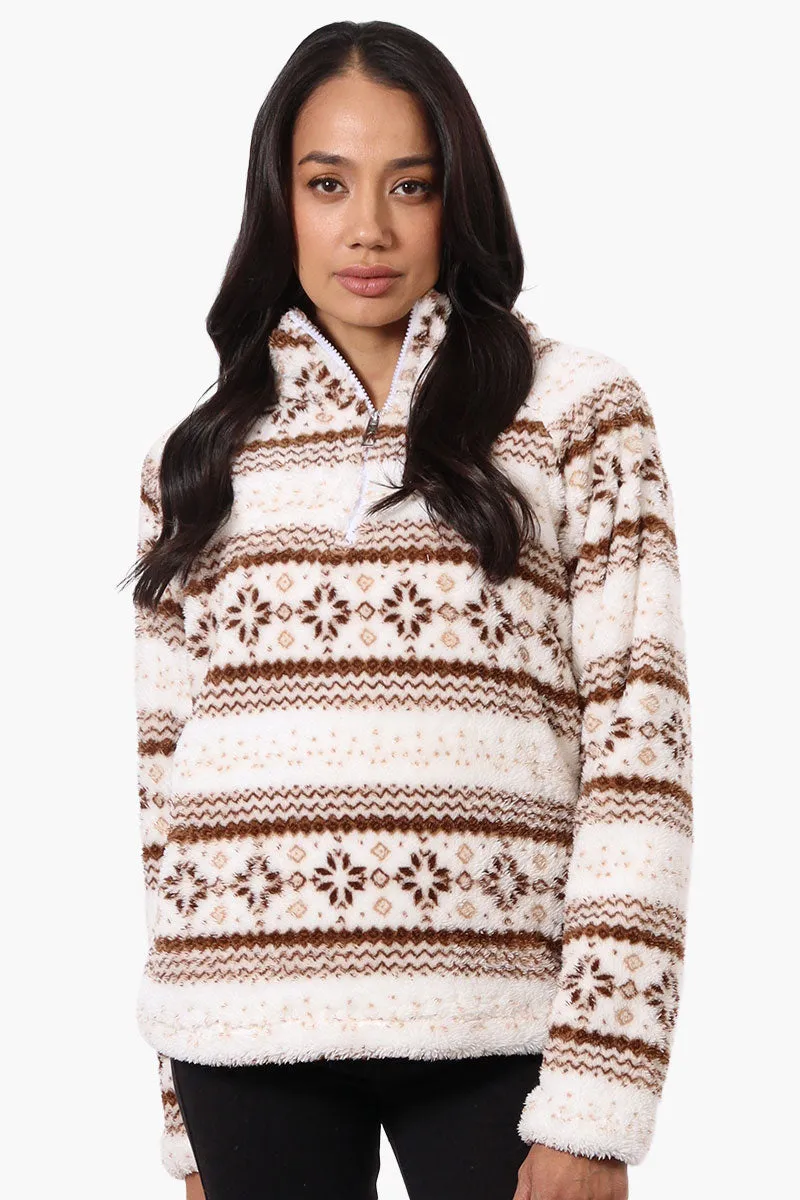 Canada Weather Gear Fair Isle Pattern 1/4 Zip Pullover Sweater - Brown