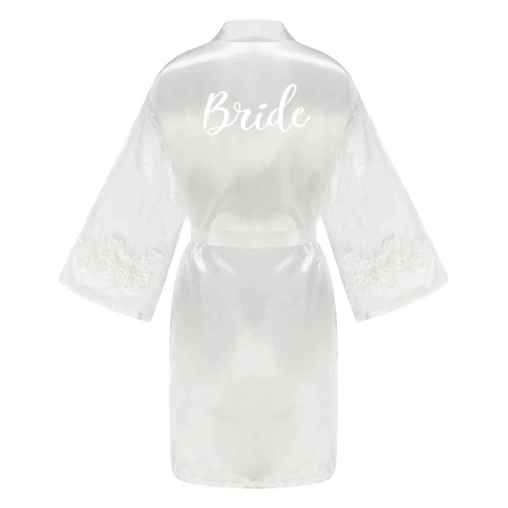 Caramel Wedding Bride Bridesmaid Robes Dressing Gown Women Bathrobe Night Shirts Short Women Kimono Mesh Sleeve