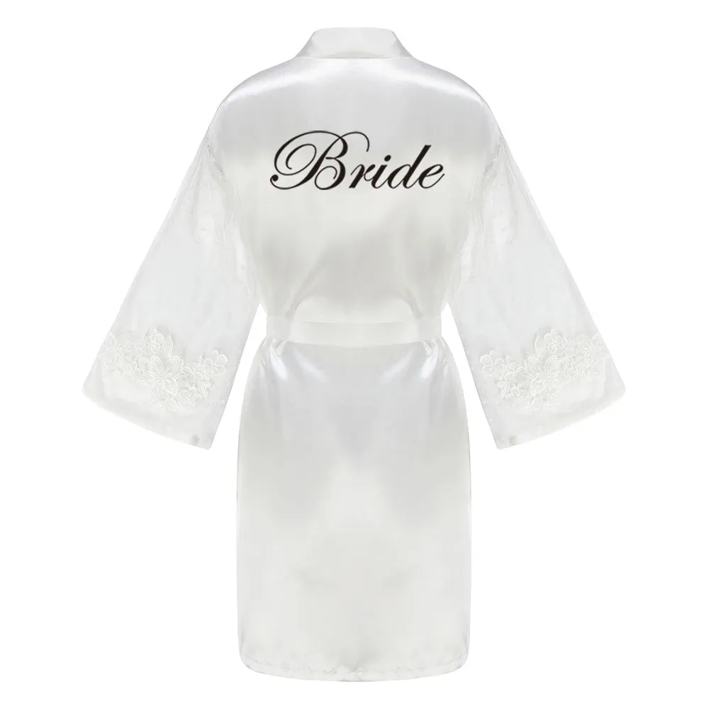 Caramel Wedding Bride Bridesmaid Robes Dressing Gown Women Bathrobe Night Shirts Short Women Kimono Mesh Sleeve