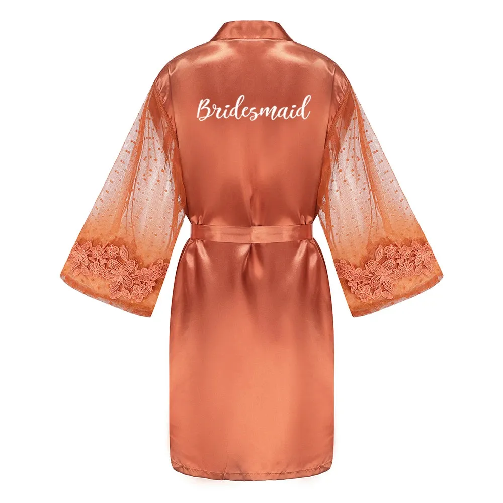 Caramel Wedding Bride Bridesmaid Robes Dressing Gown Women Bathrobe Night Shirts Short Women Kimono Mesh Sleeve