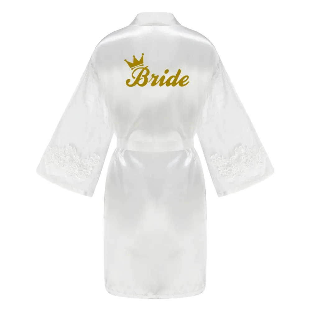 Caramel Wedding Bride Bridesmaid Robes Dressing Gown Women Bathrobe Night Shirts Short Women Kimono Mesh Sleeve