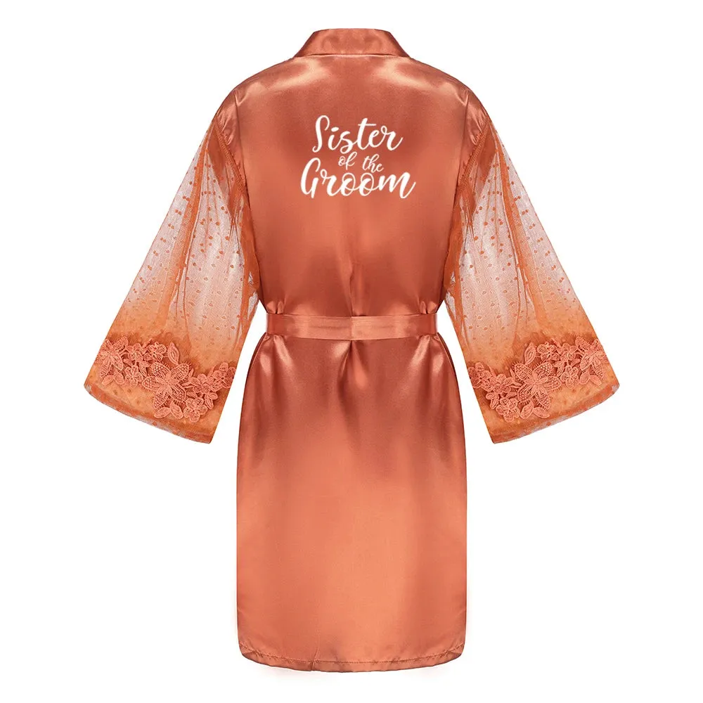 Caramel Wedding Bride Bridesmaid Robes Dressing Gown Women Bathrobe Night Shirts Short Women Kimono Mesh Sleeve