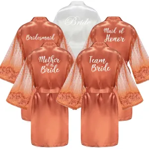 Caramel Wedding Bride Bridesmaid Robes Dressing Gown Women Bathrobe Night Shirts Short Women Kimono Mesh Sleeve