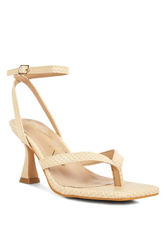 CELTY Ankle Strap Spool Heel Thong Sandals