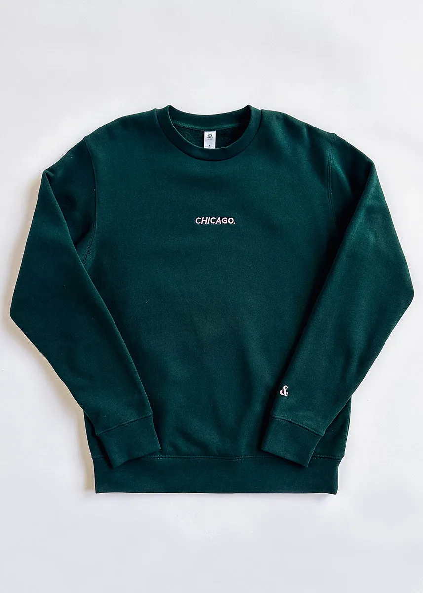 Chicago. Embroidered Crewneck - Pine & Pink