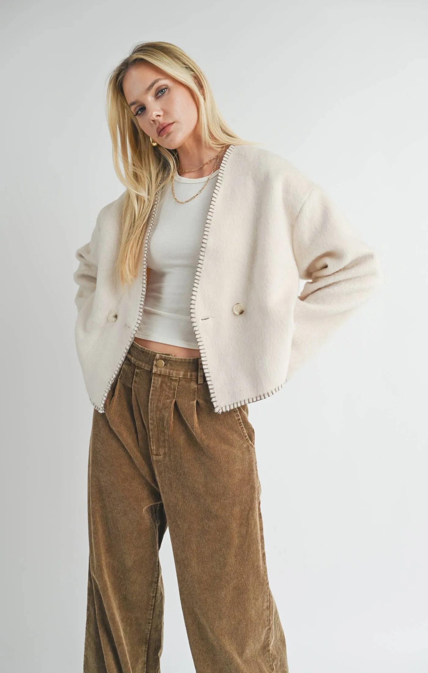 Cream Contrast Stitch Jacket