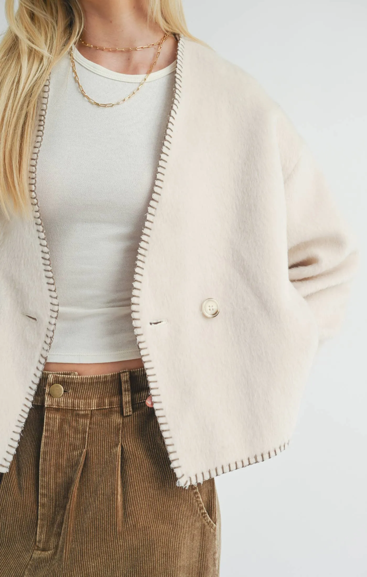 Cream Contrast Stitch Jacket