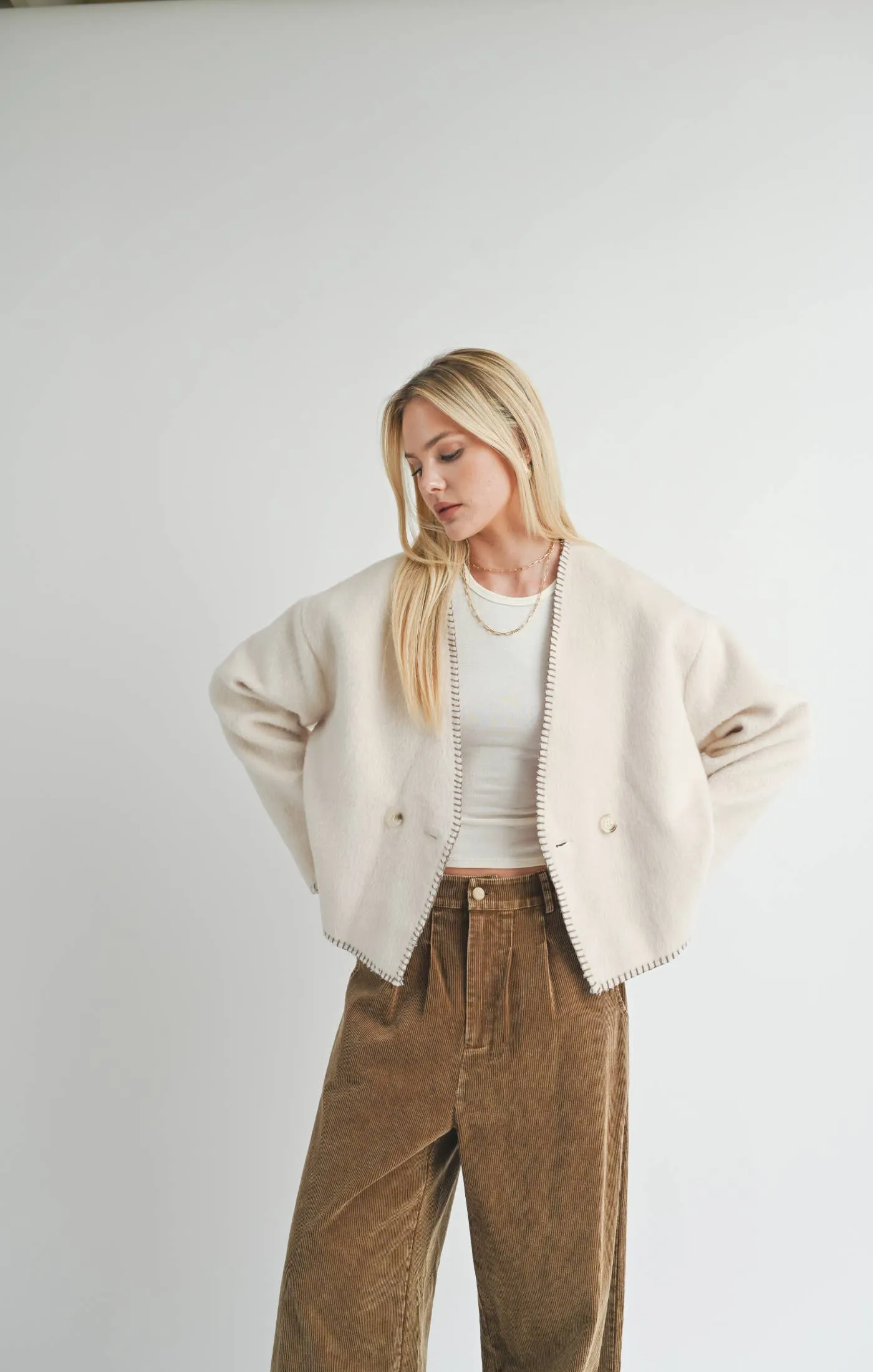 Cream Contrast Stitch Jacket