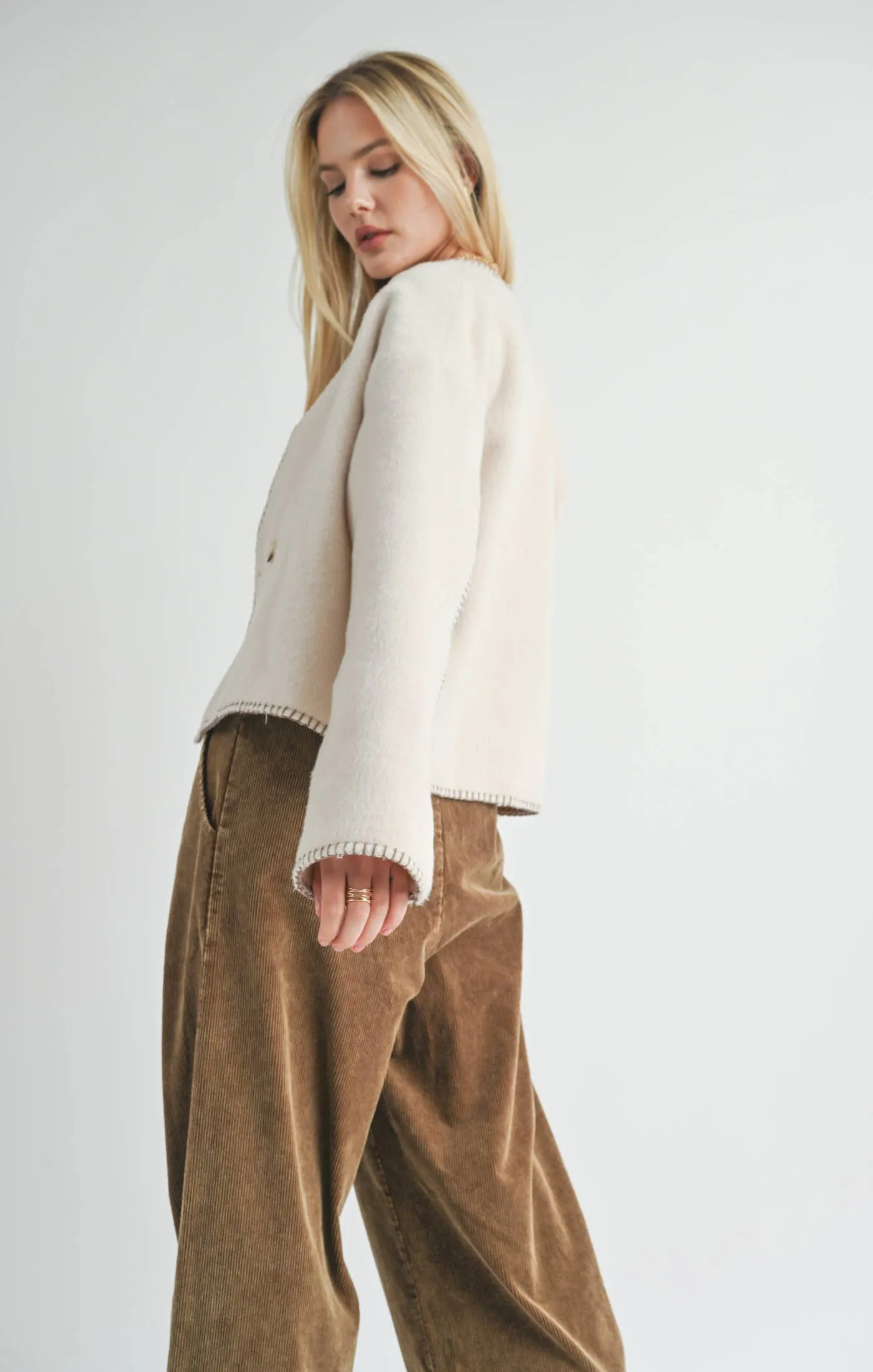 Cream Contrast Stitch Jacket