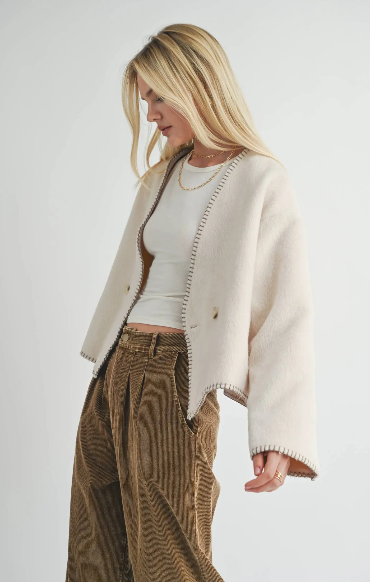 Cream Contrast Stitch Jacket