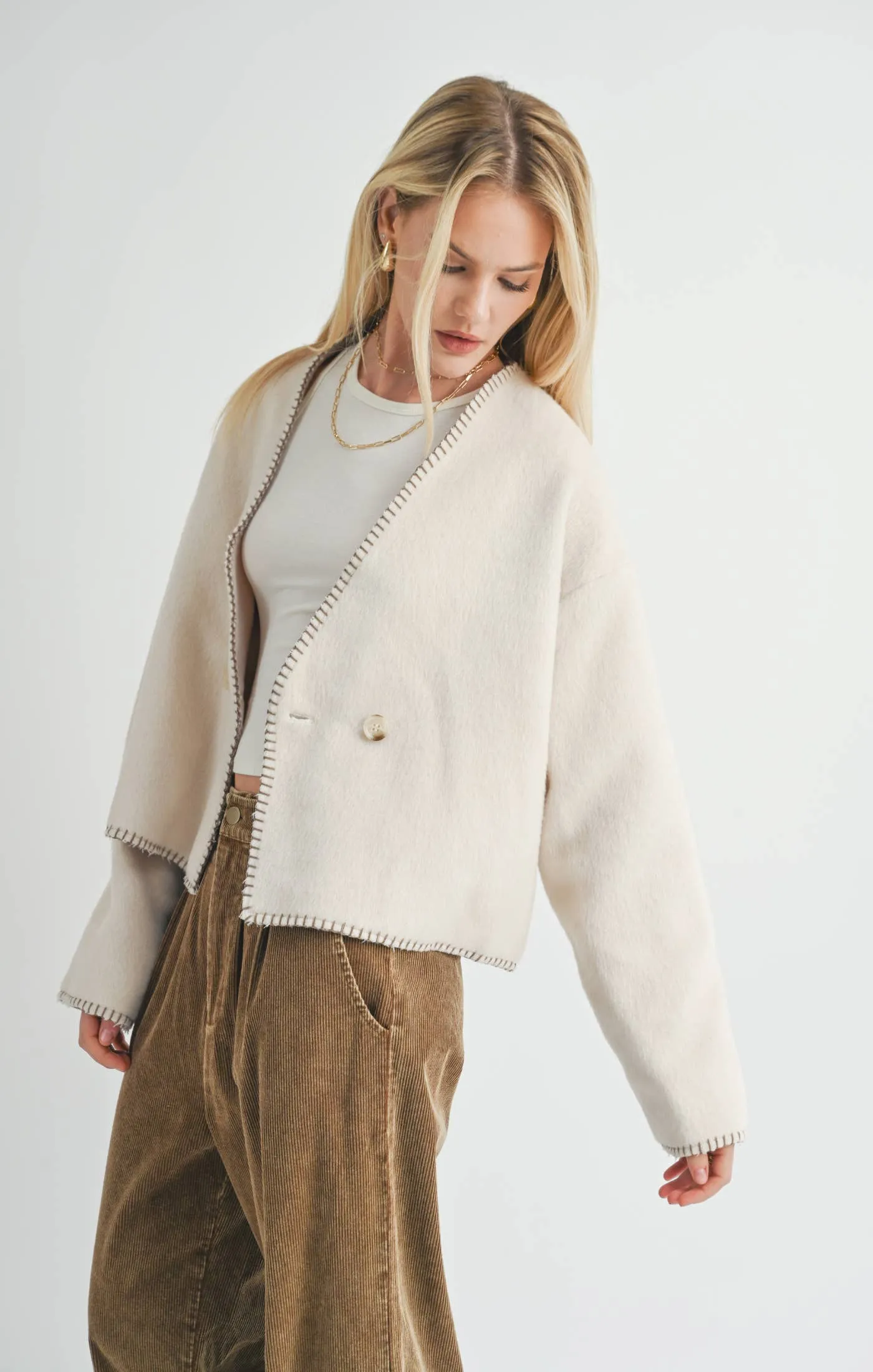 Cream Contrast Stitch Jacket