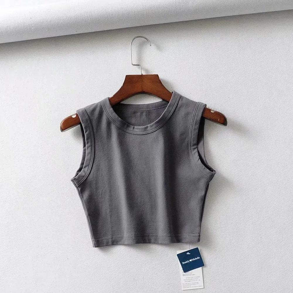 Crew Neck Sleeveless Stretch Crop Tops