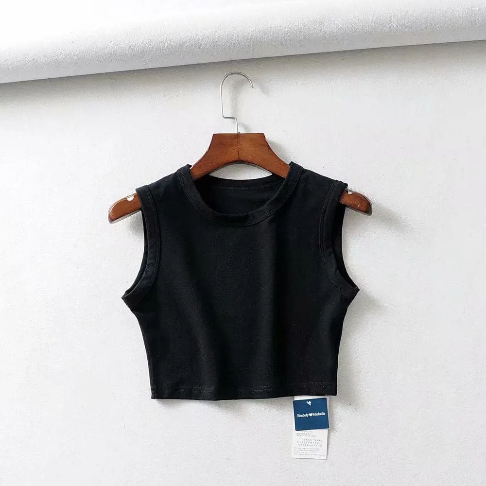 Crew Neck Sleeveless Stretch Crop Tops