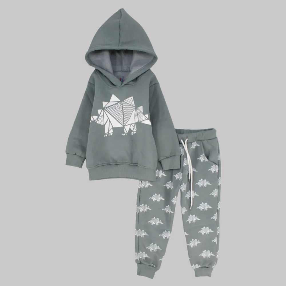 Dinosaur Long-Sleeved Fleeced Hooded Pajama