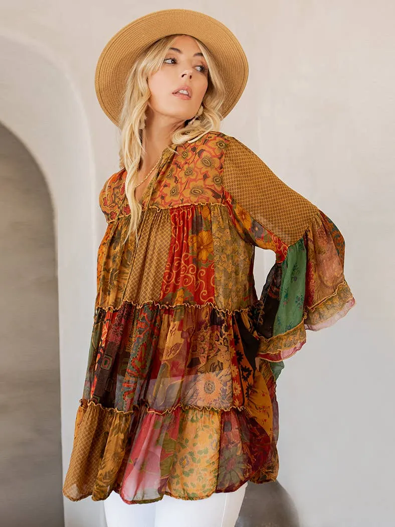 Earthy Boho Band Collar Top