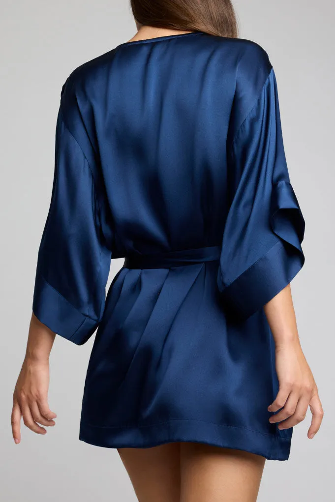 Eclipse Silk Mini Robe in Navy