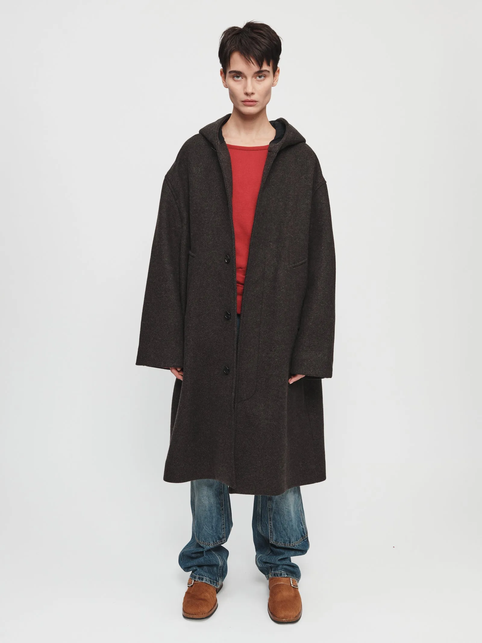 Hooded Car Coat in Brown