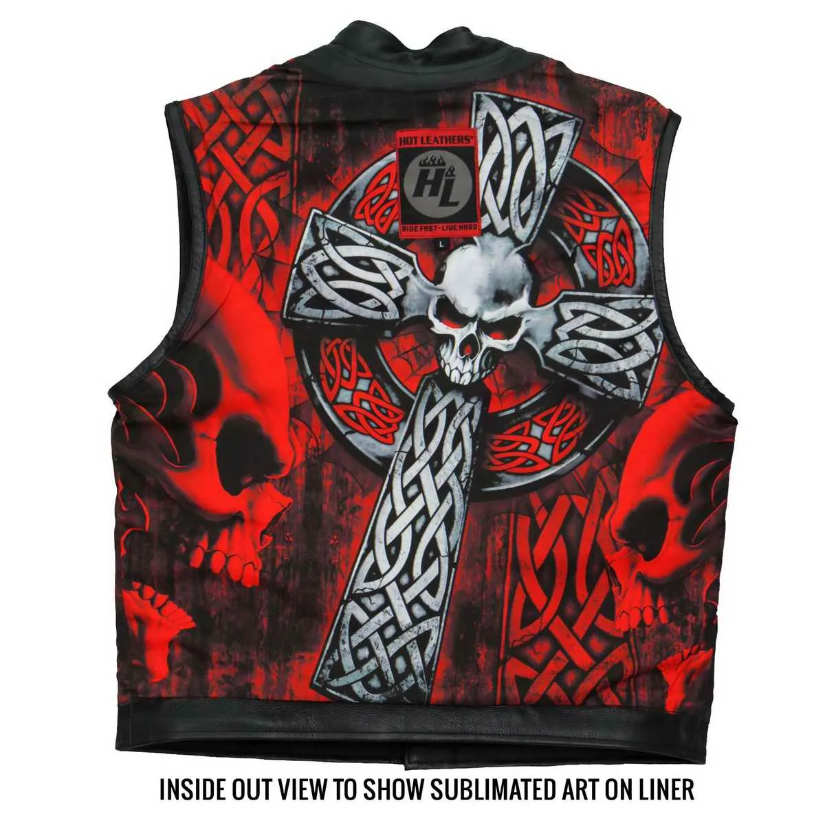 Hot Leathers VSM1051 Men's Black 'Celtic Cross' Conceal and Carry Leather Vest