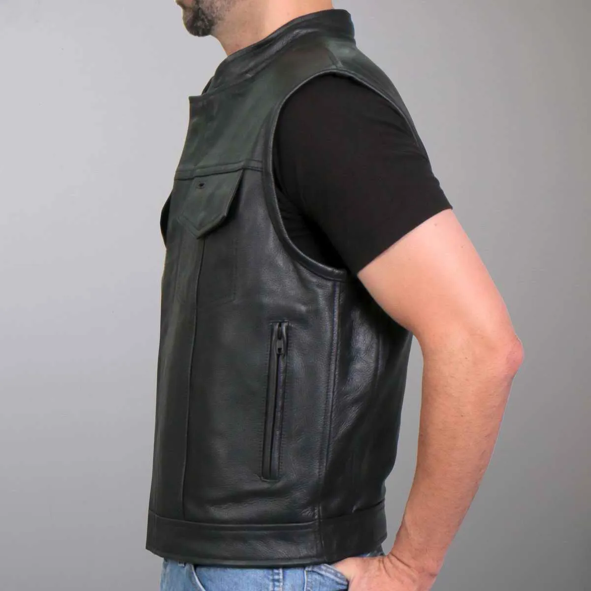 Hot Leathers VSM1056 Men's Black 'Vintage USA Flag' Conceal and Carry Leather Vest