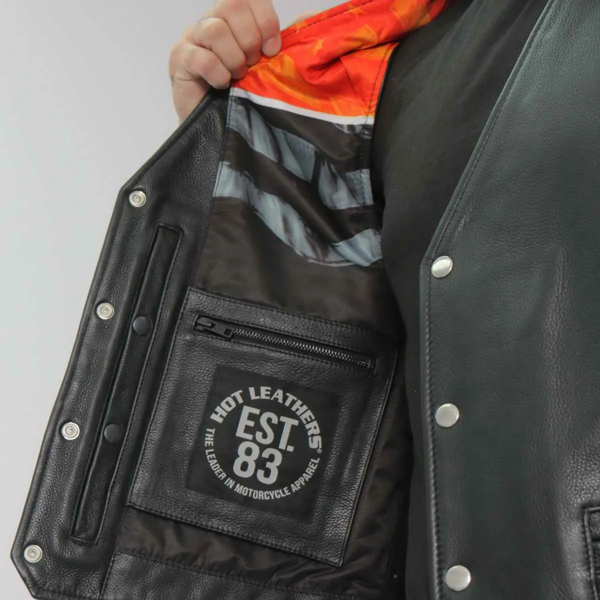 Hot Leathers VSM1066 Men's Black 'V-Twin Eagle' Conceal and Carry Side Lace Leather Vest