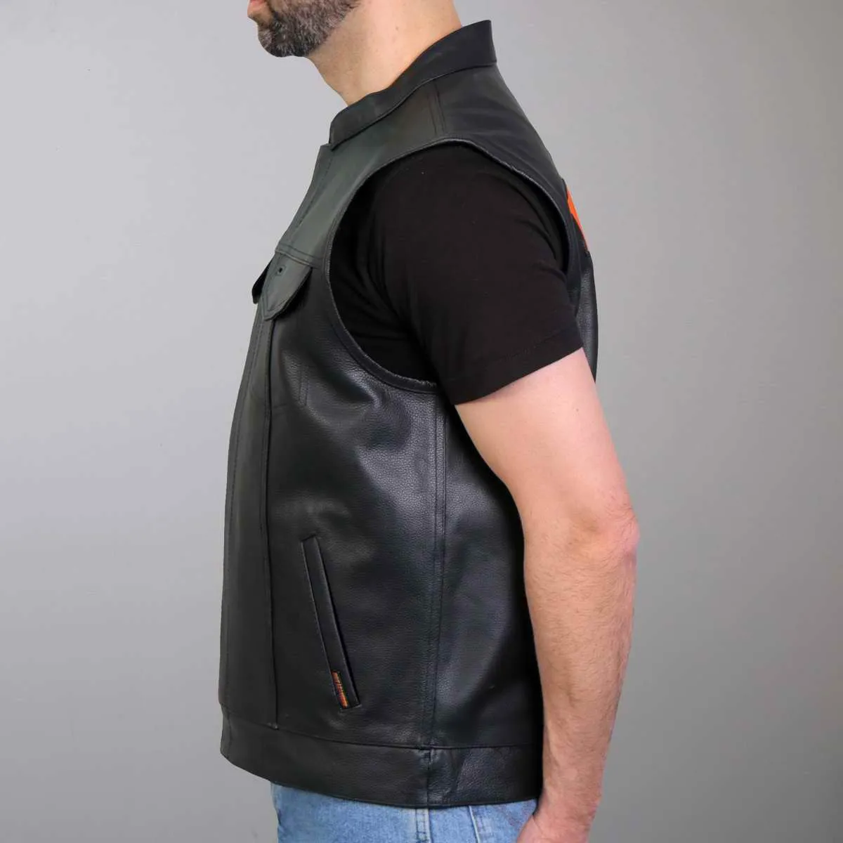 Hot Leathers VSM2002 Men's Black 'Back Off Finger' Conceal and Carry Leather Vest