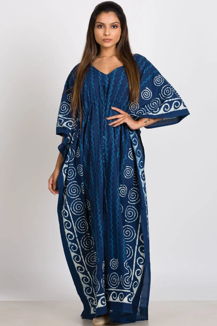 Indigo Spiral Cotton Caftan