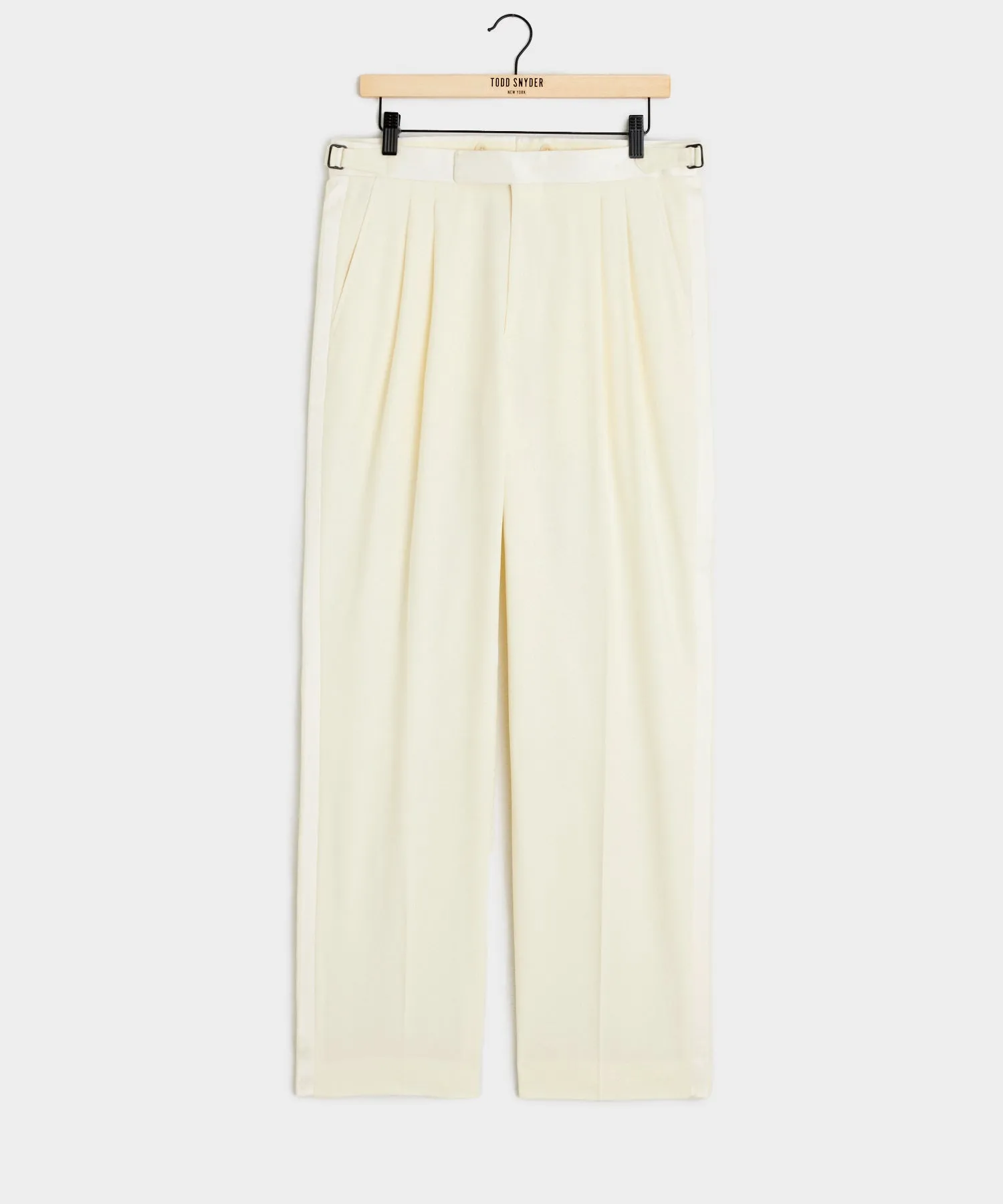 Italian Wool Relaxed Tuxedo Trouser in Ivory