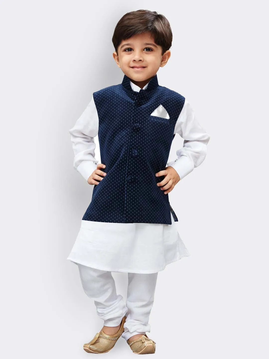 Jashvi Boys' Blue Velvet Nehru Jackets