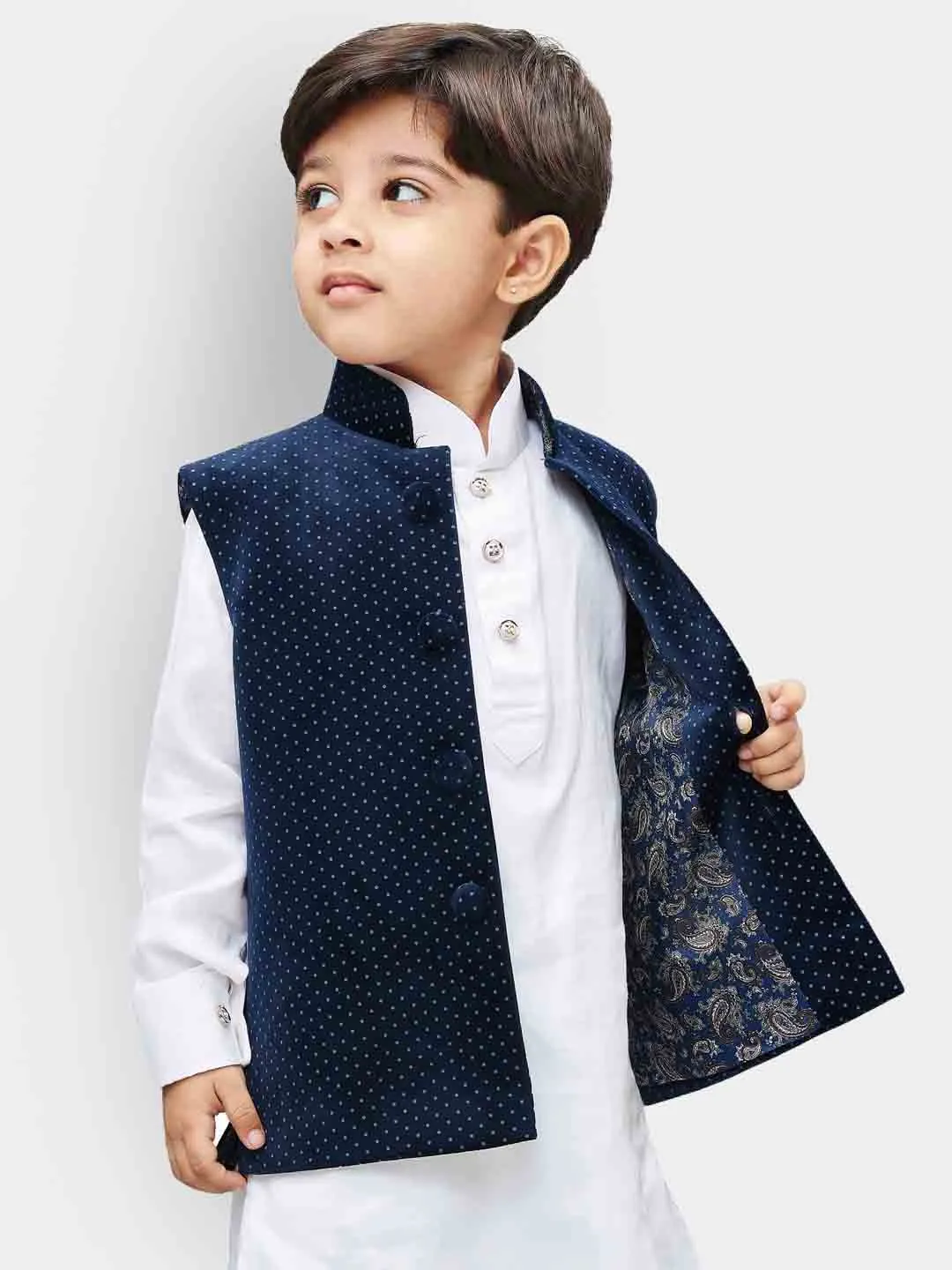 Jashvi Boys' Blue Velvet Nehru Jackets