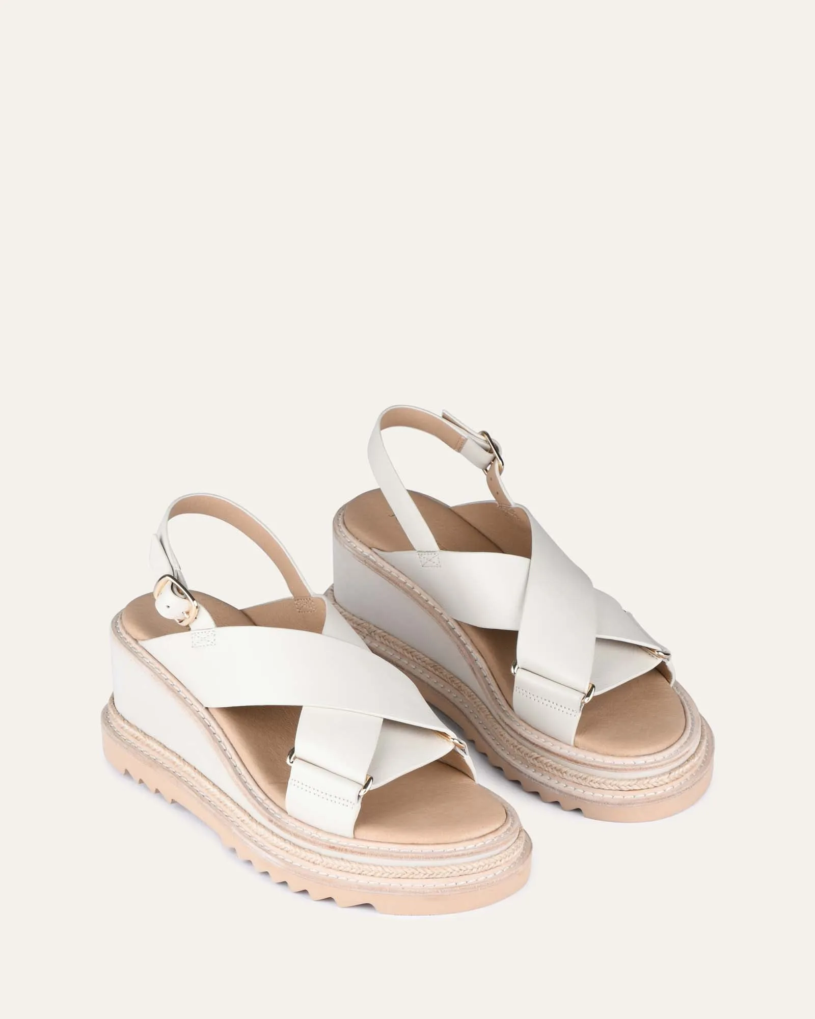 KATYA MID HEEL WEDGE SANDALS OFF WHITE LEATHER