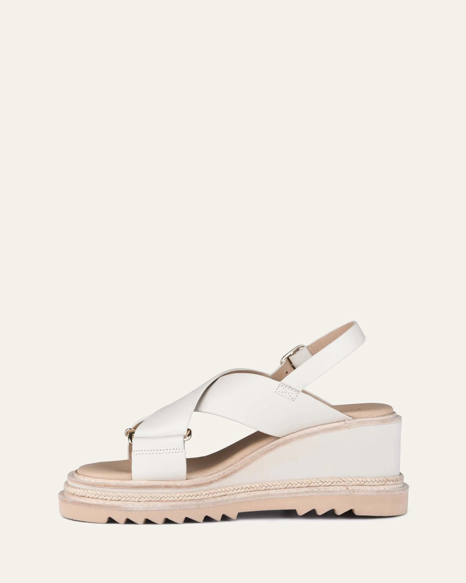 KATYA MID HEEL WEDGE SANDALS OFF WHITE LEATHER