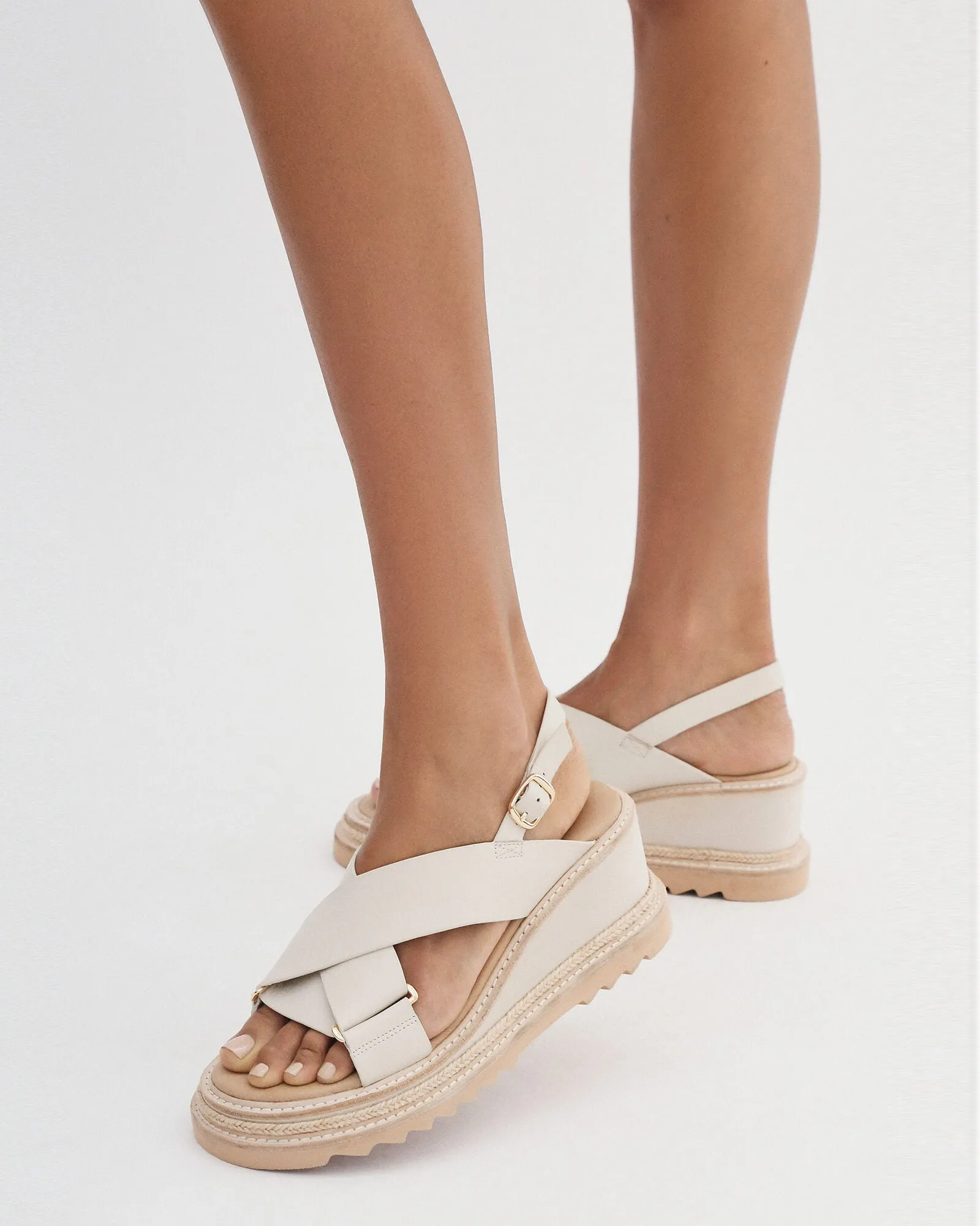 KATYA MID HEEL WEDGE SANDALS OFF WHITE LEATHER