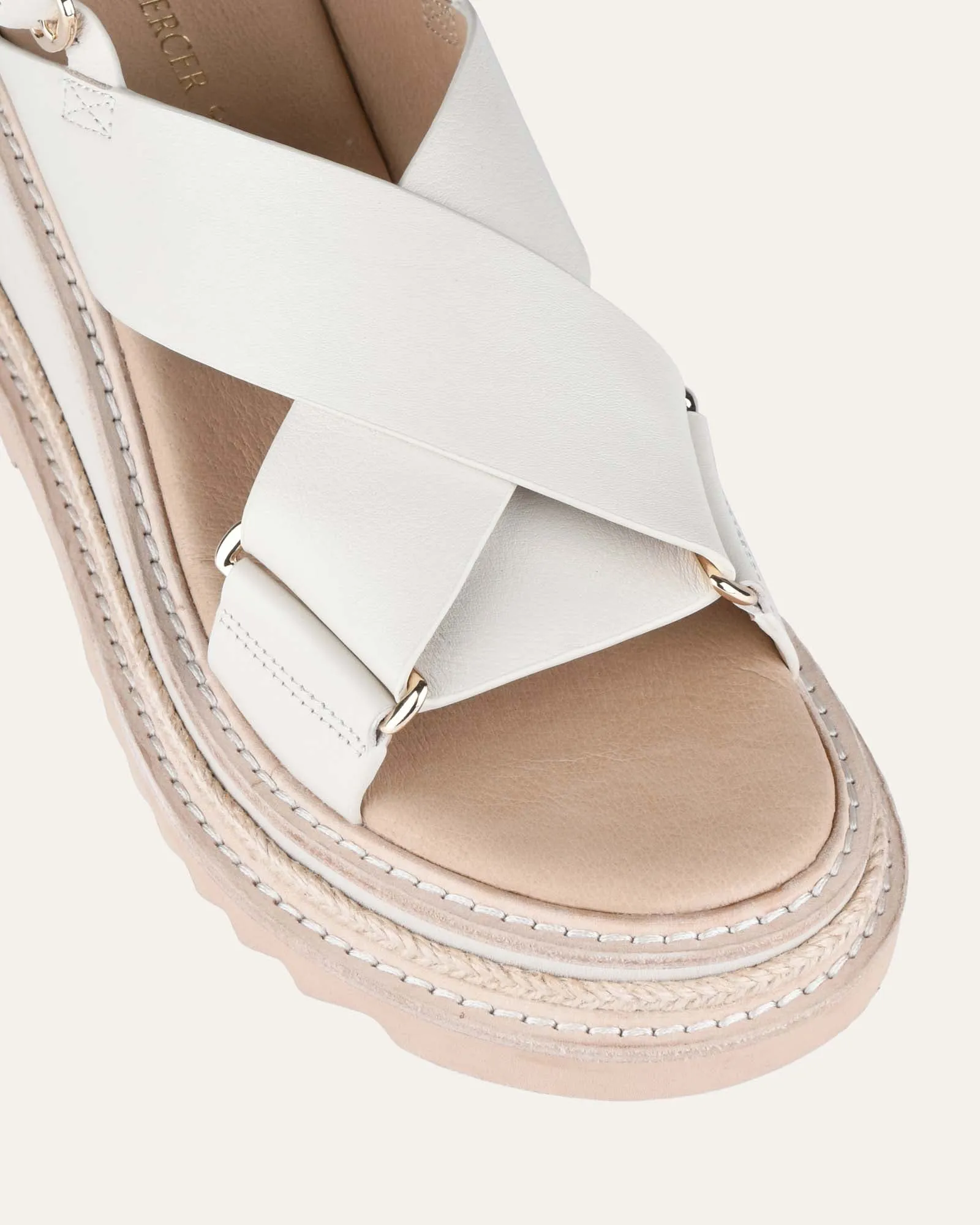 KATYA MID HEEL WEDGE SANDALS OFF WHITE LEATHER