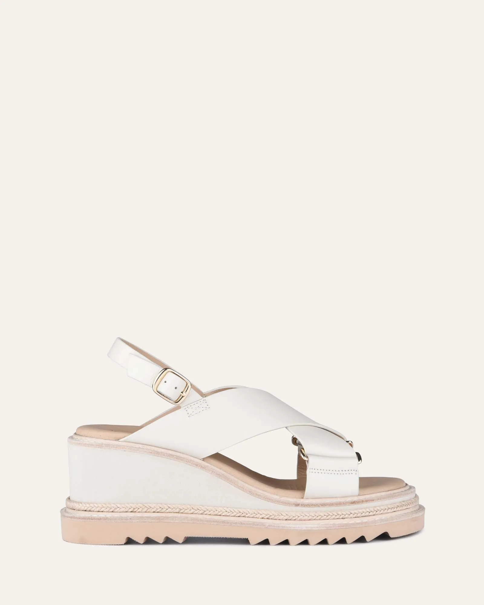 KATYA MID HEEL WEDGE SANDALS OFF WHITE LEATHER